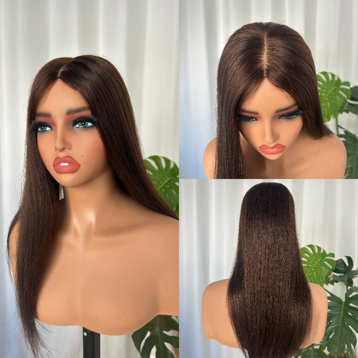 Full Silk Human Hair Topper – 6" × 7", 20" Darkest Brown - Hormel Wigs