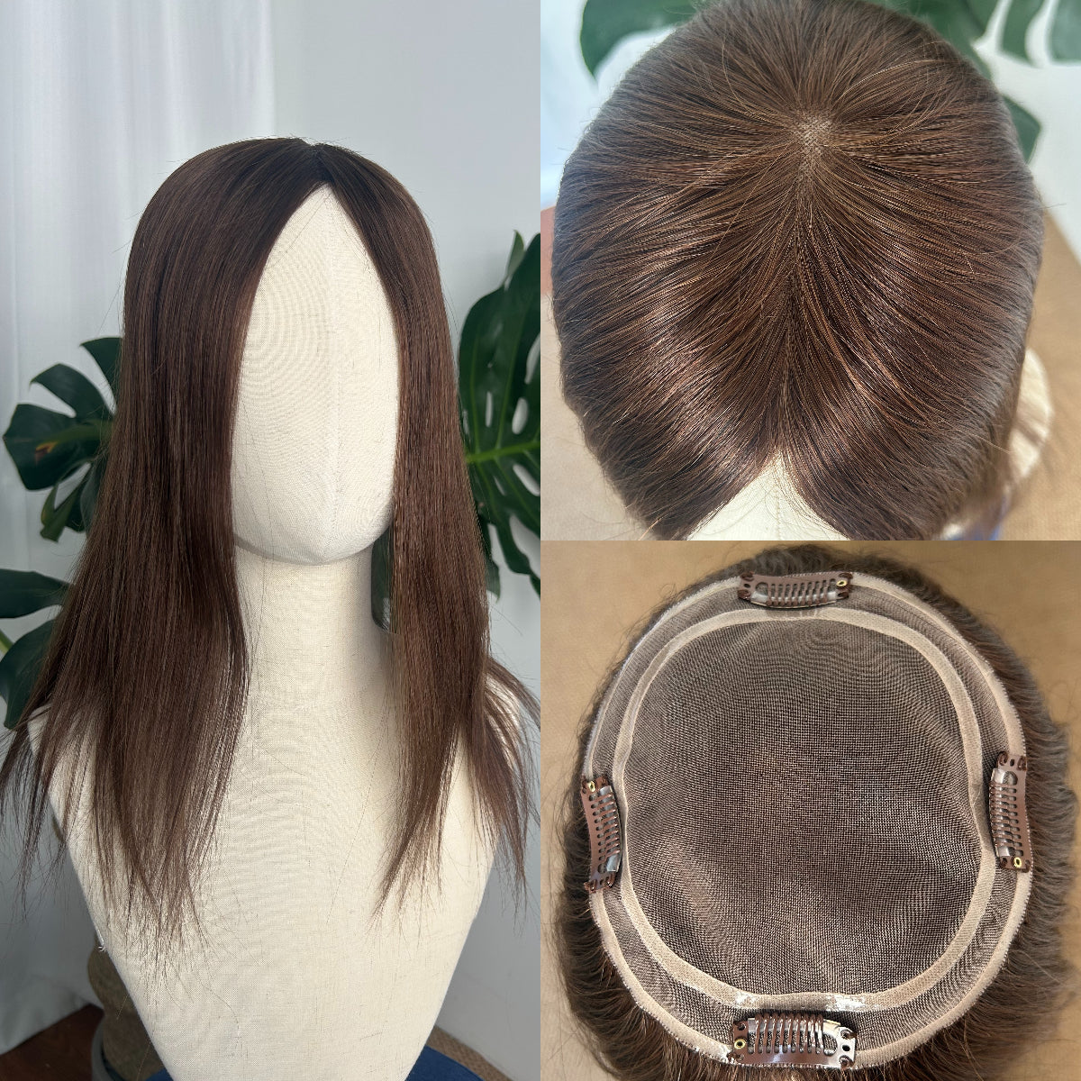 Mono Hair Topper 5.5" × 6" | Brazilian Human Hair | Dark Brown #3 - Hormel Wigs