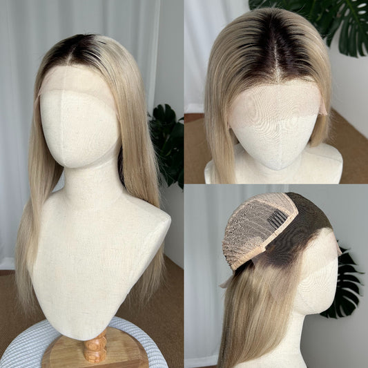 13×4 Lace Front Human Hair Wig | Blonde with Dark Root | 180% Density - Hormel Wigs