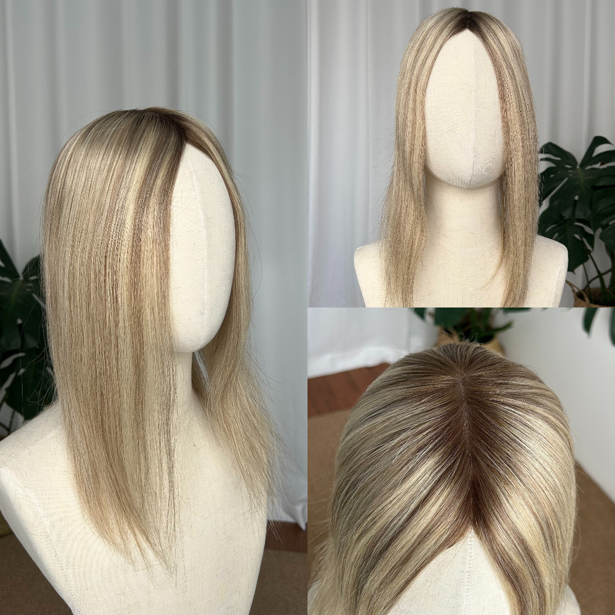 Mono Hair Topper 5.5" × 6" | Brazilian Human Hair | T9A-613 Rooted Blonde | 14"