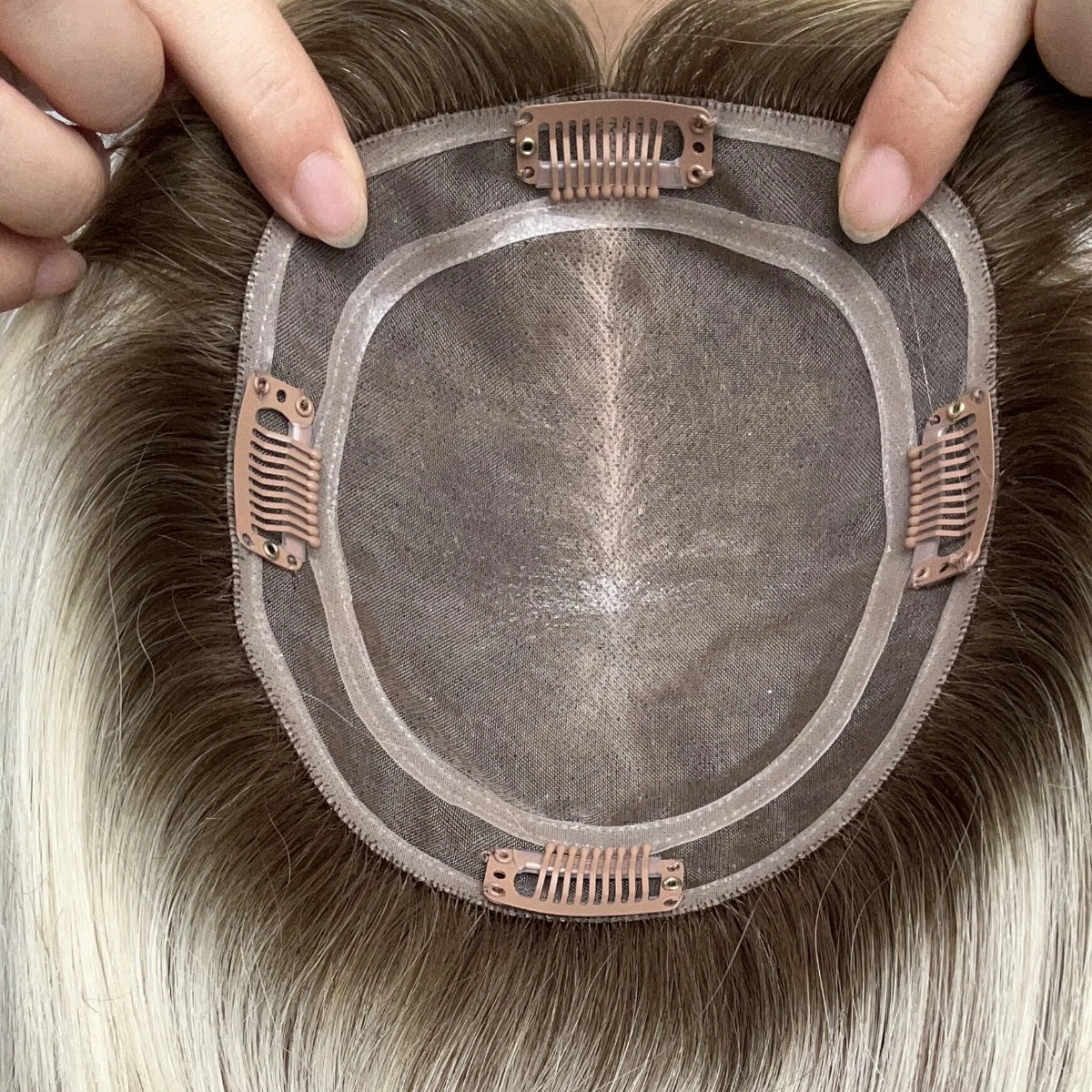 Mono Hair Topper 5.5" × 6" | Brazilian Human Hair | T9A-613 Rooted Blonde | 14"