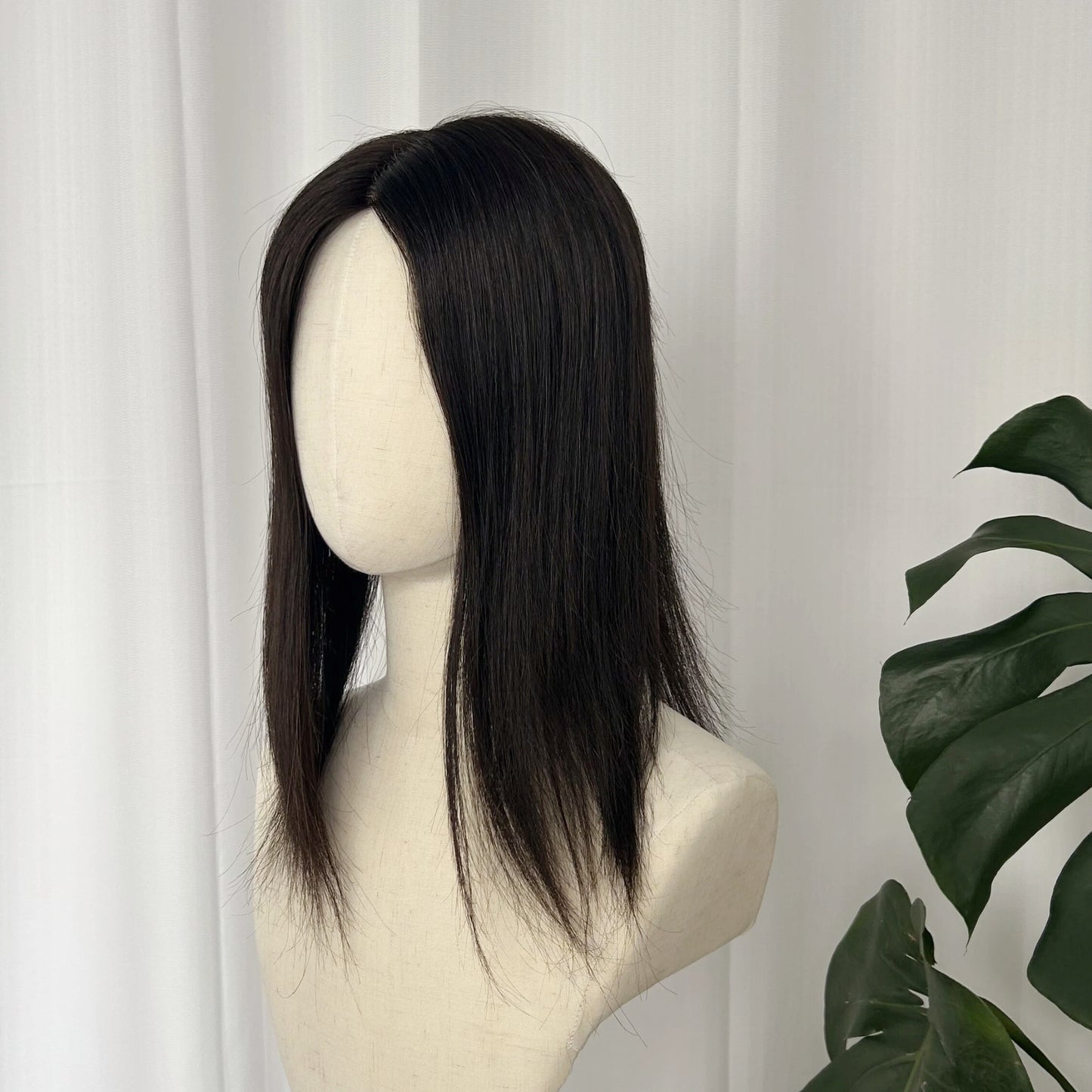 Silk Base Human Hair Topper | 6" × 7" | 14" Length | Natural Black