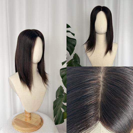 Silk Base Human Hair Topper | 6" × 7" | 14" Length | Natural Black